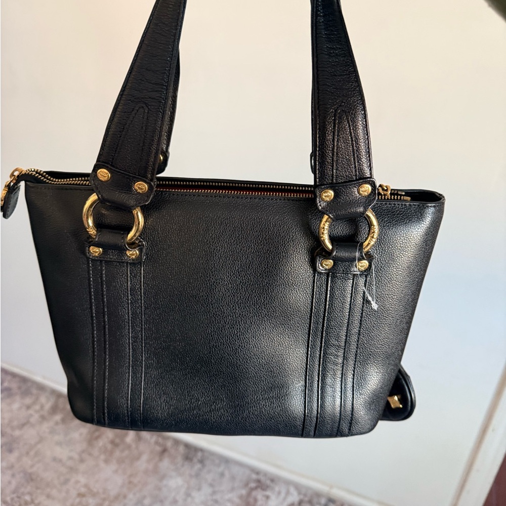 MCM Black Leather Shoulder Bag with Gold Hardware and coin holder bundle kim - Picture 9 of 9